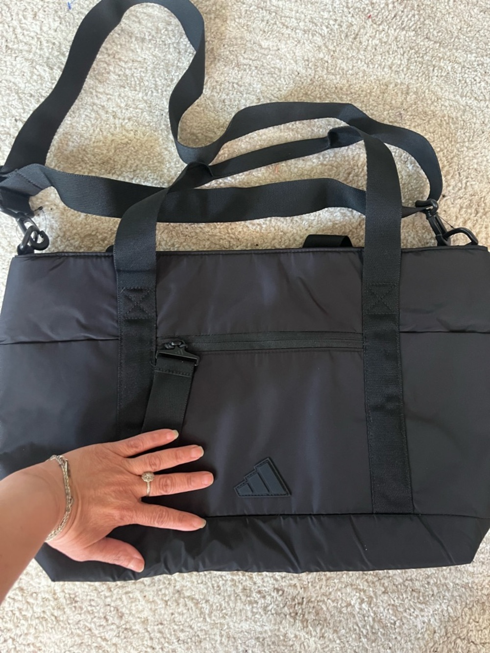 New adidas .Black Quilted Sports Tote Bag with Adjustable Strap